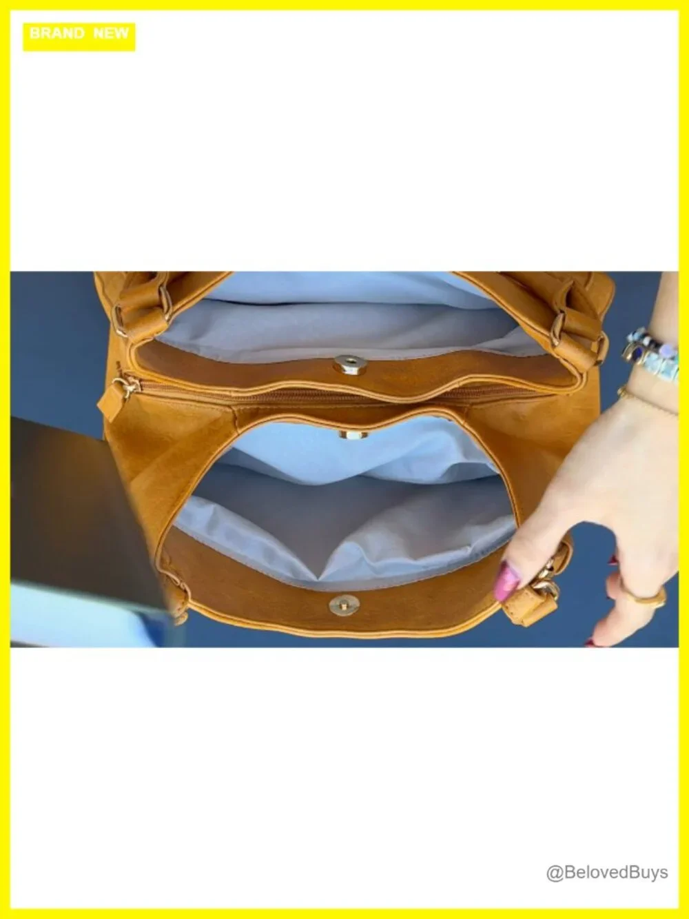 Faux Leather Lightweight Hobo Bag 3 Compartments Gold Hardware